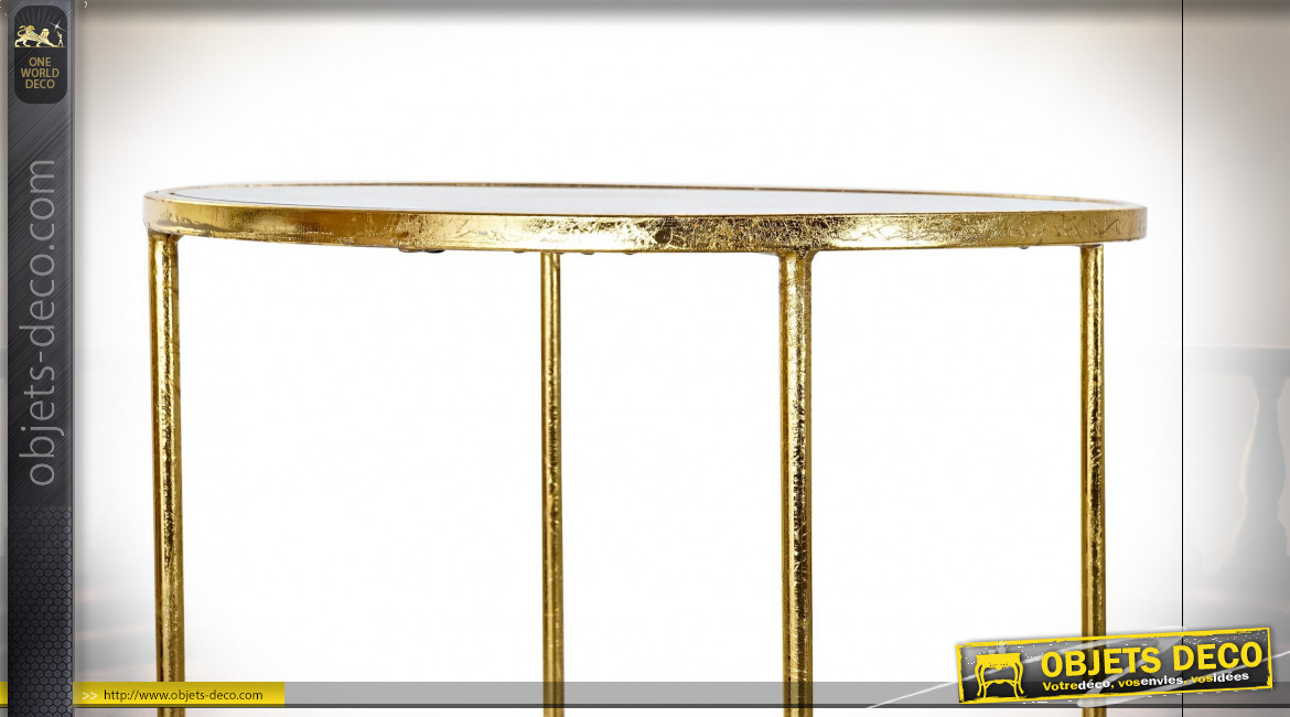 Table d'appoint à 2 étages en miroir, structure en métal finition dorée ambiance moderne chic, 55cm