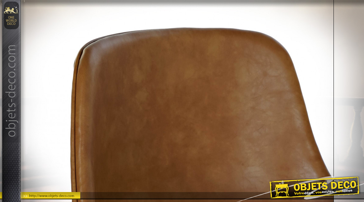 Chaise de bar imitation cuir finition brun caramel et pieds en métal noir de style rétro, 101cm