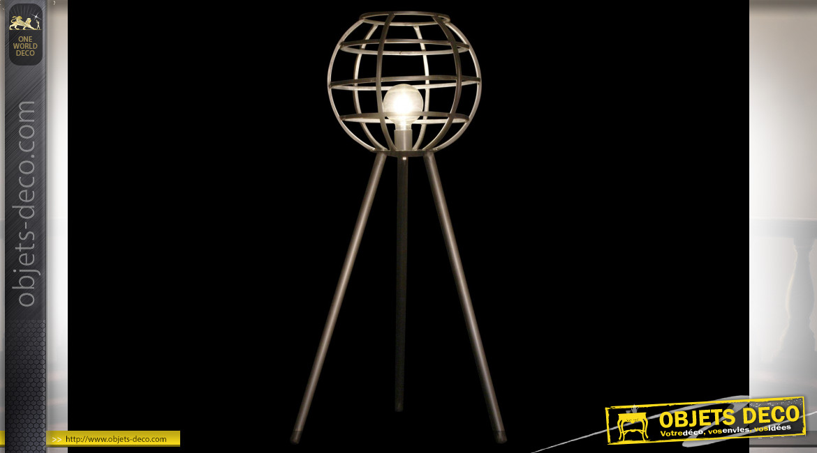 Grande lampe à poser en métal finition argentée ambiance industrielle moderne, 98cm