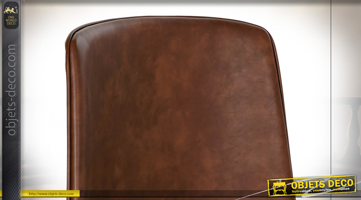 Chaise de style rétro en métal noir et imitation cuir finition brun foncé, 81cm