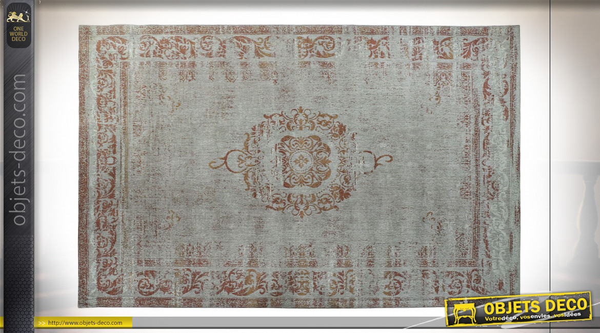 Tapis rectangulaire en coton et polyester finition vieillie de style oriental, 240cm