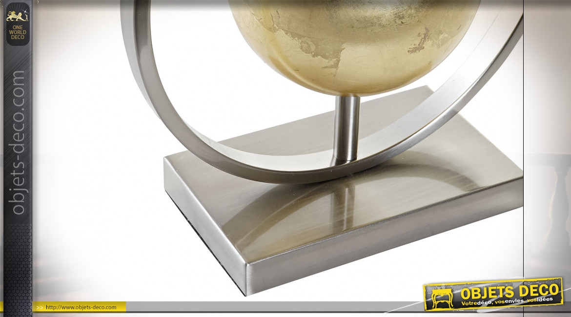 Lampe à poser en métal, pied sphérique finition dorée et argentée ambiance moderne design, 64cm