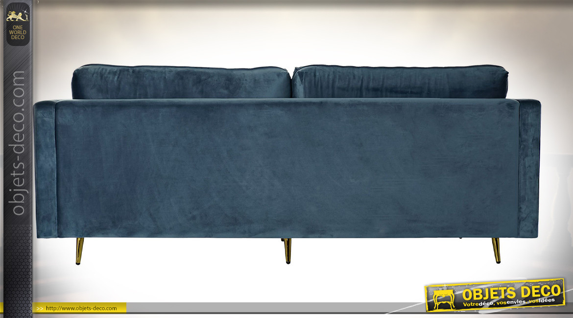 Canapé 3 places en polyester effet velours finition bleu roi ambiance contemporaine, 210cm