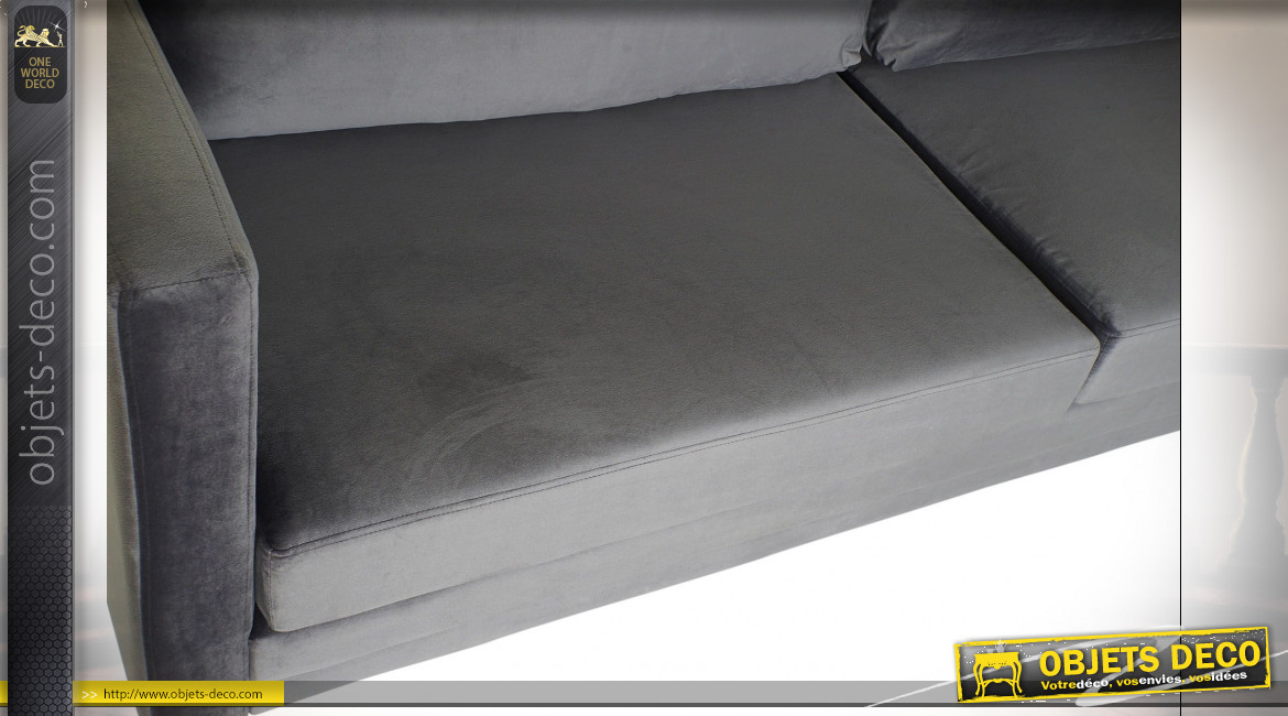 Canapé 3 places de style contemporain en polyester finition gris foncé et pieds en métal doré, 210cm