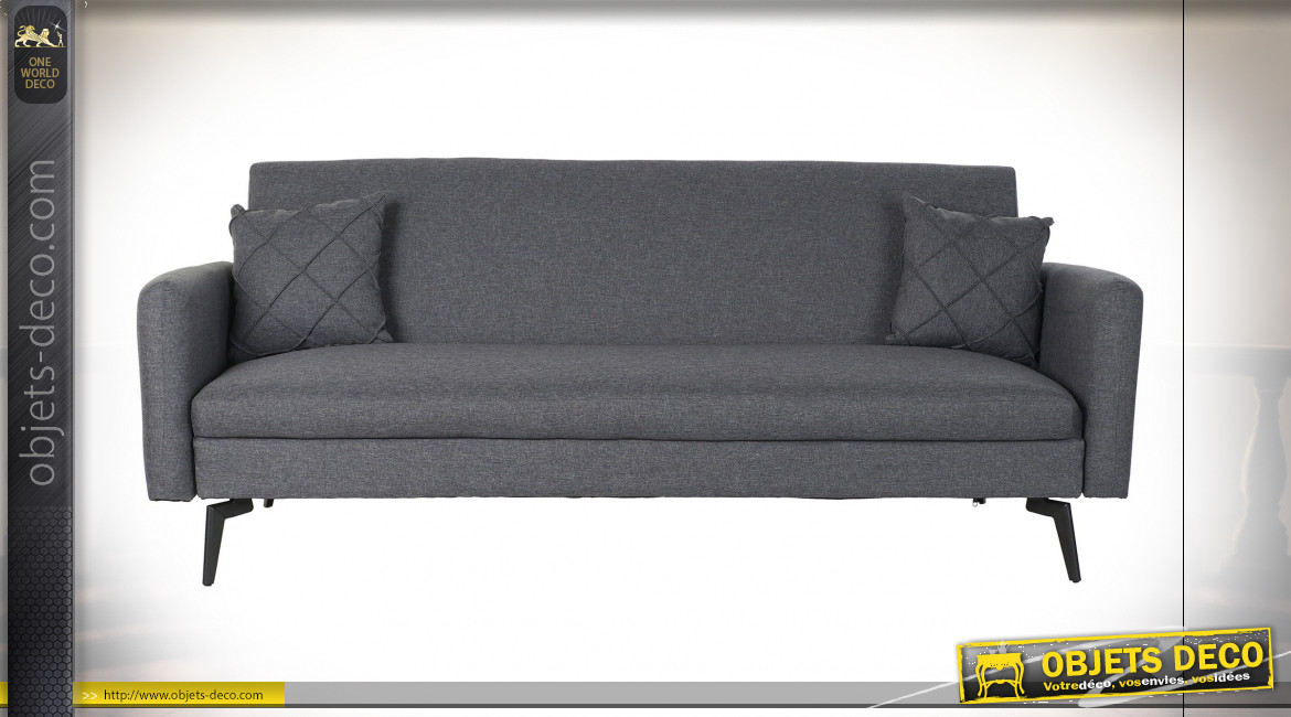 Canapé convertible 3 places en polyester finition gris foncé de style contemporain, 197cm