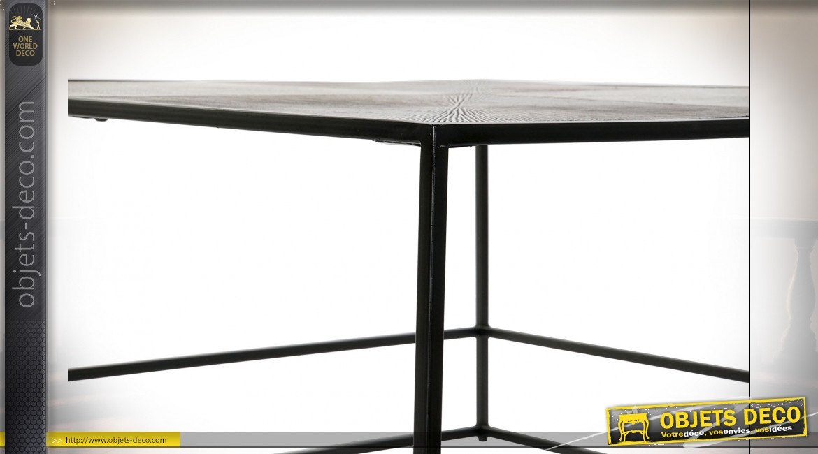 Table basse de style moderne en aluminium finition noire et plateau doré, 80cm
