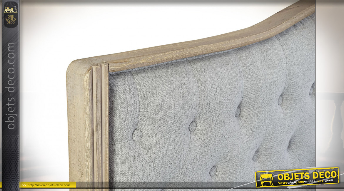 Tête de lit en lin capitonné gris clair et bois de caoutchouc finition naturelle de style classique, 180cm