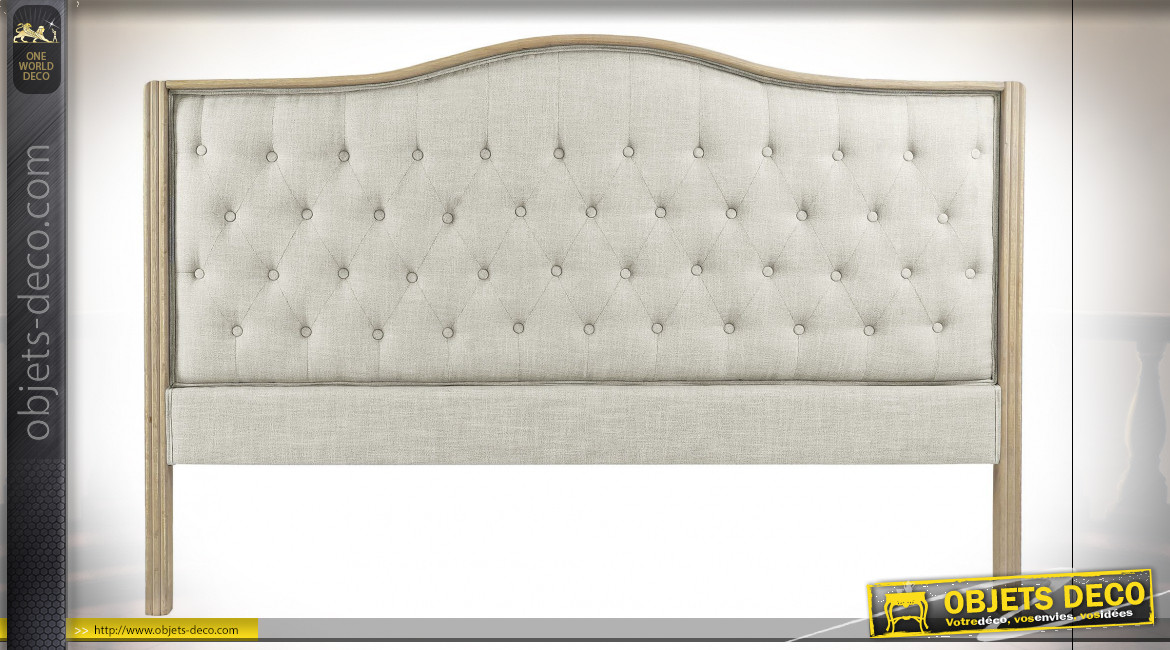Tête de lit en lin capitonné finition écru et bois de caoutchouc ambiance classique, 180cm