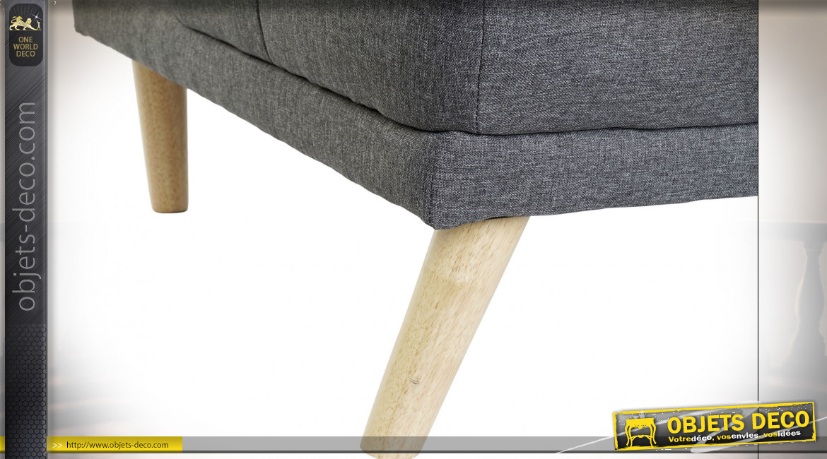 Canapé convertible 3 places en tissu finition gris foncé et pieds en bois clair de style Scandinave, 175cm