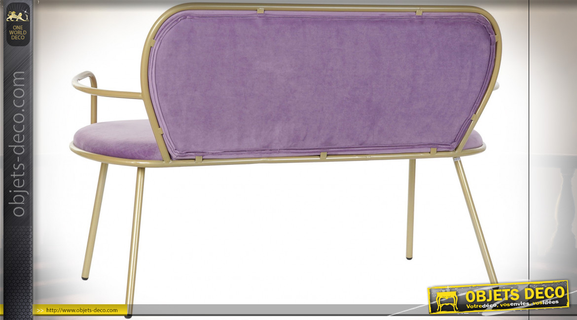 Canapé en tissu effet velours finition lilas et métal jaune moutarde de style moderne, 129cm