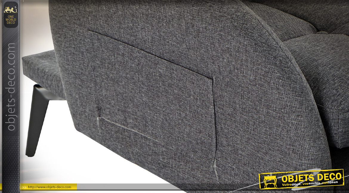 Fauteuil convertible en tissu capitonné finition gris foncé de style contemporain, 90cm