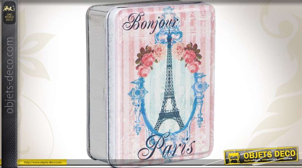 Boîte décoration en fer blanc illustrée sur le thème de Paris