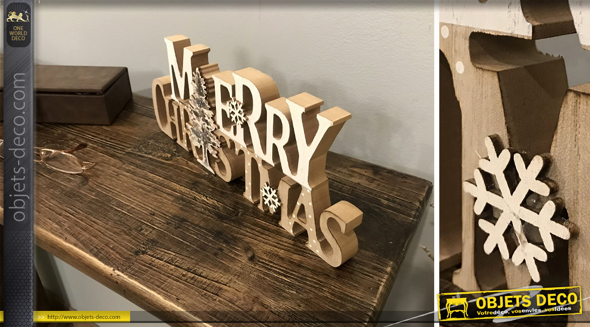 Décoration de Noël à poser en bois, Merry Christmas, 32cm