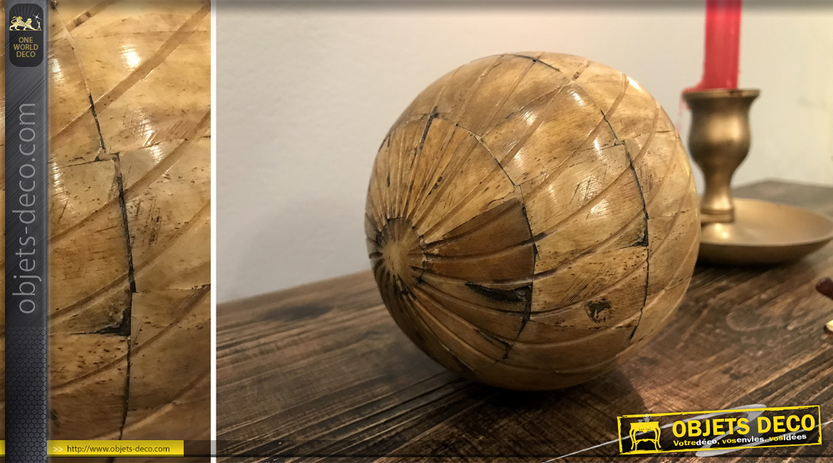 Boule décorative en bois de manguier finition clair, Ø10cm
