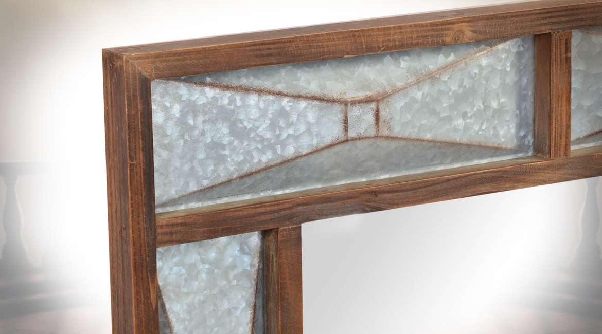 Miroir de style moderne aux formes géométriques en bois et métal 96 cm