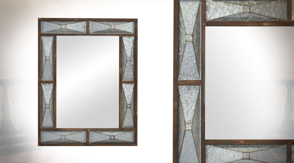 Miroir de style moderne aux formes géométriques en bois et métal 96 cm