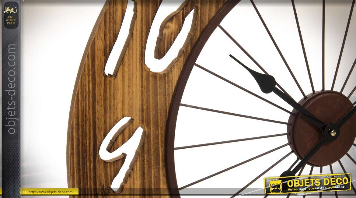 Horloge murale Bicycle wheel  en bois et métal de 68 cm