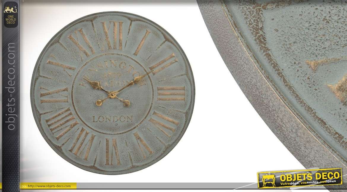 Grande horloge en métal collection Alliage gris effet vieilli et doré antique 72cm