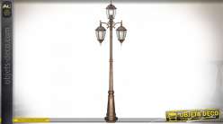 Lanterne lampadaire 2,33 mètres métal finition bronze 3 feux
