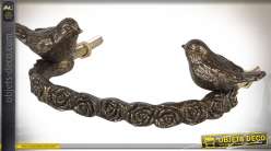 Poignée de tiroir en métal vieilli torsadé motif oiseaux 13 cm
