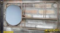 Miroir mural étagère style industriel et vintage métal Champagne 82 cm