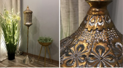 Grande lanterne en métal style moucharabieh, finition doré effet ancien, 134cm