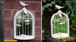 Miroir cage à oiseaux avec petite étagère coloris crème