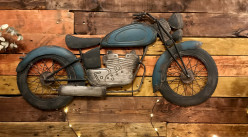 Moto murale en métal de style vintage, finition bleu vieilli, 98cm