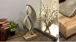 Trophée de style abstrait en aluminium et bois de manguier, style contemporain, 54cm
