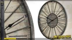 Horloge ovale de style rétro en bois et métal 80 cm