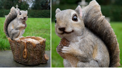 Mangeoire pour écureuil en résine avec sculpture animalière colorée, effet souche d'arbre, 26cm