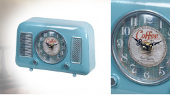 Radio bleu vintage en métal version horloge avec cadran au centre, Coffee USA, 25cm
