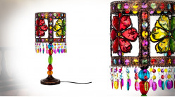 Lampe en métal de style oriental coloré avec motifs de fleurs en acrylique multicolore sur l'abat-jour, 54cm