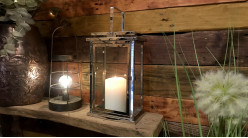 Lanterne rectangulaire en métal chromé argent et verre, ambiance épurée moderne, 33cm