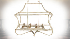 Suspension cage en métal finition crème antique, 8 feux centraux, 90cm