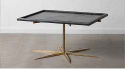 Grande table d'appoint en métal doré et marbre noir véritable, ambiance chic, 94cm