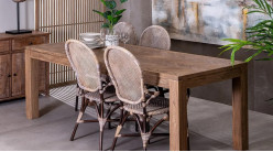 Table de salle à manger en teck massif, finition brut naturel, ambiance rustico moderne, 220cm