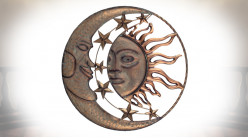 Décoration murale en métal, Lune et Soleil finition cuivré brillant, Ø56cm
