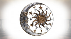 Déco murale en métal avec Lune et Soleil entrelacés, esprit Ying Yang, finition brillant, Ø70cm