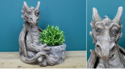 Jardinière décorative en forme de dragon effet bois sculpté, finition aspect ancien, 40cm