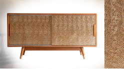 Buffet en bois et placage en alu finition doré de style orientalo chic, 2 portes coulissantes, 145cm