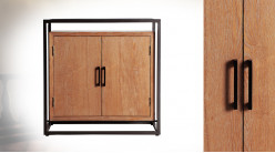 Buffet en bois et métal avec plateau en verre, de style contemporain linéaire, 2 portes, 71cm