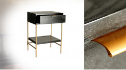 Table d'appoint en bois et métal style classico chic, finition noir et laiton doré, 70cm