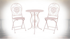 Salon de jardin Arbaud, en métal finition rose dragée, table ronde et 2 chaises
