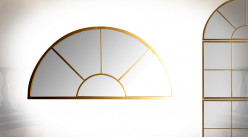Grand miroir arrondi en métal finition doré et verre, pour composition, 100cm