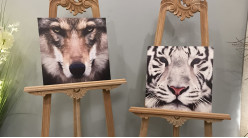 Série de 2 toiles avec loup et tigre imprimés, ambiance animaux et regards sauvages, 40cm