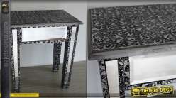 Table d'appoint en bois et miroir, ambiance marocaine finition noire et argentée, 44cm
