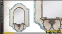 Miroir mural brocante patine vieillie avec porte chandelles