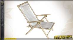 Grande chaise longue de jardin en bambou naturel, modèle pliant, ambiance relax et soleil, 107cm