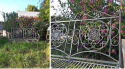 Banc de jardin en métal et fer forgé coloris métal antique